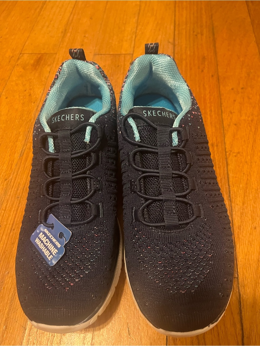 Skechers Kids Navy Slip-On Knit Sneakers with Aqua Lining